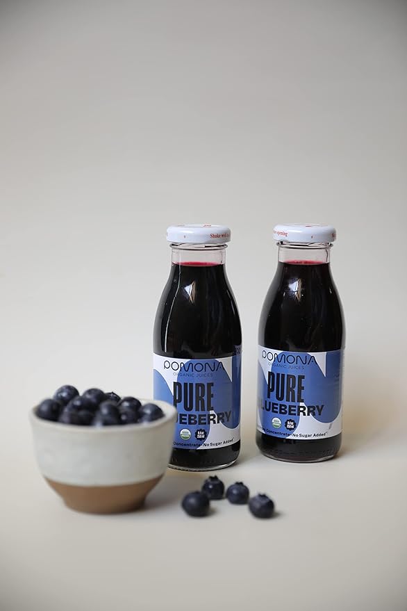 Pomona Organic Juices Pure Blueberry Juice Cold Pressed Organic Juice Non-GMO No Sugar Added Not from Concentrate Gluten Free Kosher Certified Preservative Free 8.4 Ounce (Pack of 12)