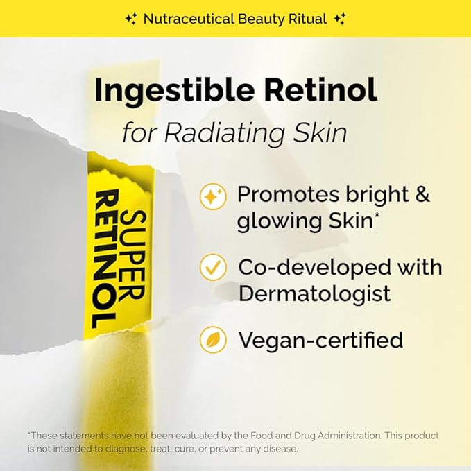 VITALBEAUTIE Super Retinol - Ingestible Liposomal Retinol &amp Vitamin C 1000mg Powder - Vegan K-Beauty Skin Supplement for Radiant Glass Skin &amp Tone Dark Spot Care 30 Packets