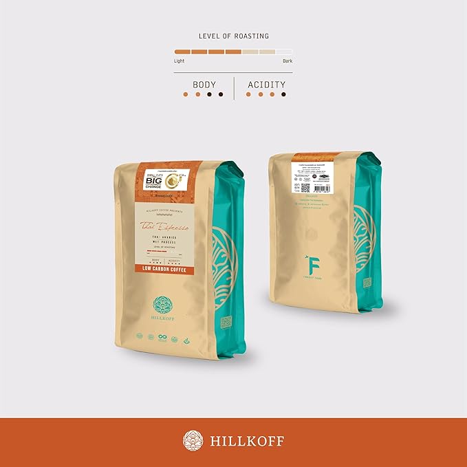 Hillkoff Northern Thai Arabica 100% Thai Espresso Low Carbon Coffee Whole Bean Thai Coffee 8.8 Oz (Medium Roasted) (Thai Espresso 250 grams)