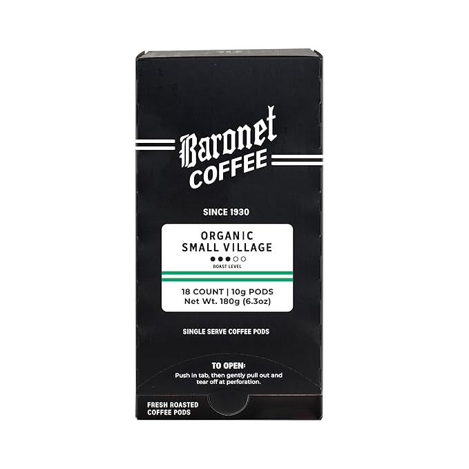 Baronet Coffee Pods [Organic Fair Trade Small Village-54 Pods] Single Cup Use Like Senseo [3 Boxes of 18 Single Serve 10 Gram] Regular Strength Med Roast [Org Sml Vill]
