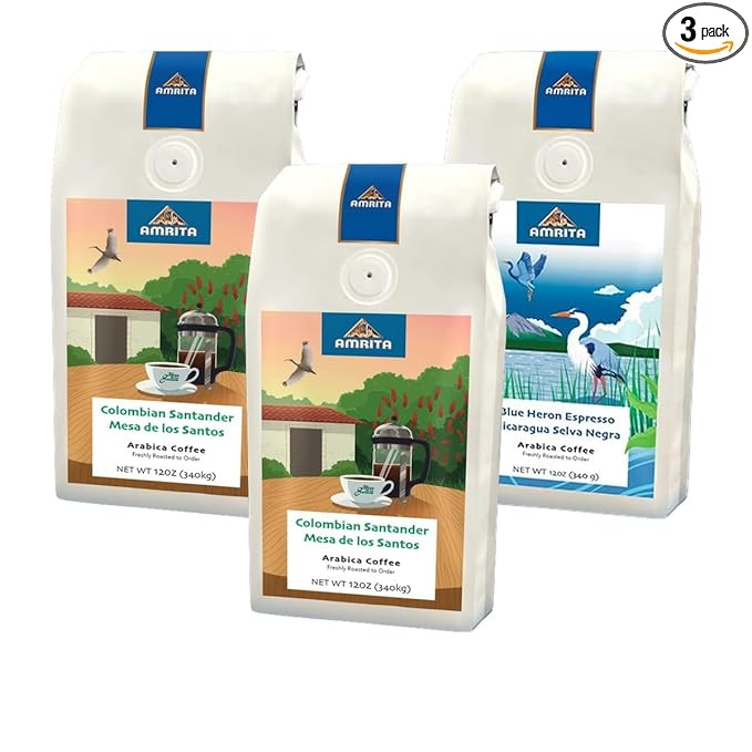Bean Box Sampler - Roasted by Amrita Certified Pure 3-Pack Freshly Ground Coffee Gourmet Coffee