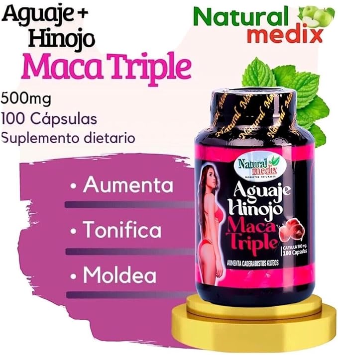 Aguaje Hinojo Maca Triple (Maca Root Supplement) Premium 100 Capsules | Premium Botanical Blend for Feminine Balance &amp Confidence