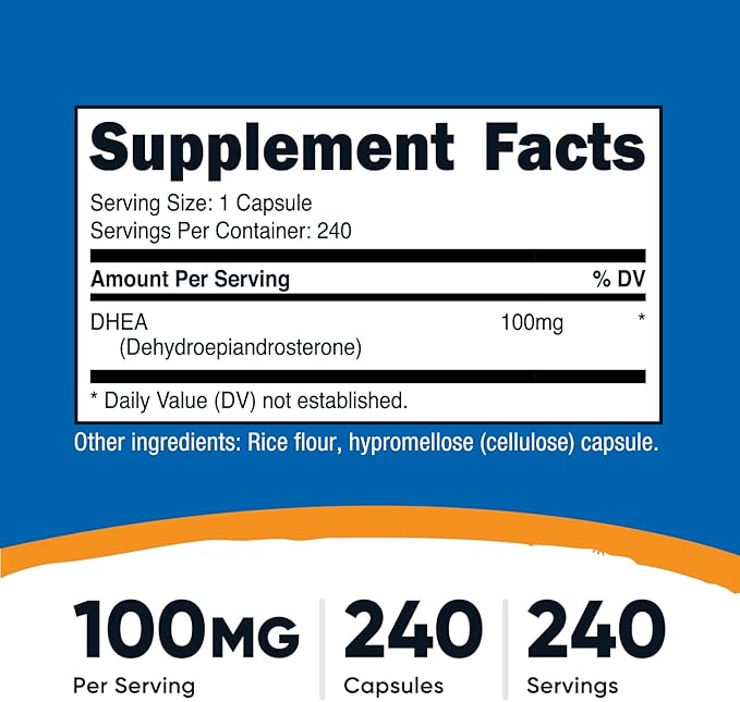 Nutricost DHEA 100mg 240 Capsules - Gluten Free Soy Free Non-GMO Supplement