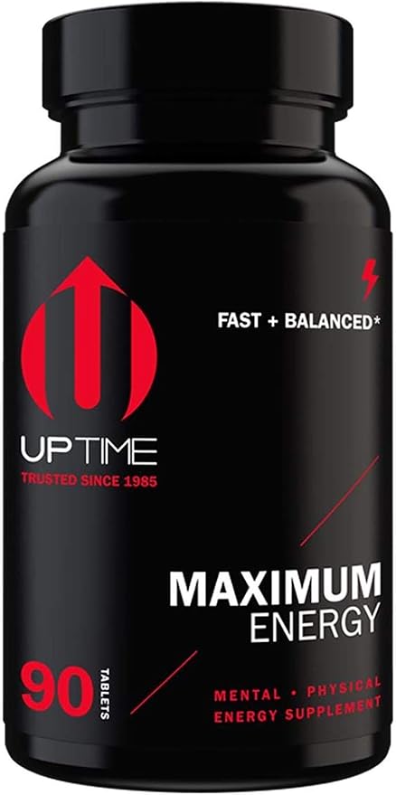 UPTIME Maximum Energy Tablets - Premium Blend - 325mg Natural Caffeine per Serving Calcium Magnesium Zinc CoQ10 5-HTP Zero Calories