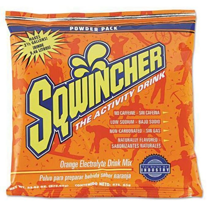 Sqwincher Powder Pack Orange Flavored Low Calorie Low Sodium Electrolyte Replenishment Hydration Drink Mix Just Add to 2.5 Galons of Water 23.83 oz Packet (Pack of 32)