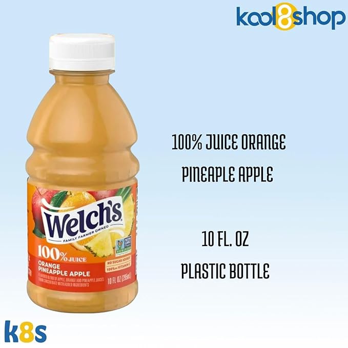 Welch’s 100% Orange Pineapple Apple Juice Drink 10 fl oz Plastic Bottle 24 Pack + 2 Reusable Snack Bags by KOOL8SHOP Infinite Deals