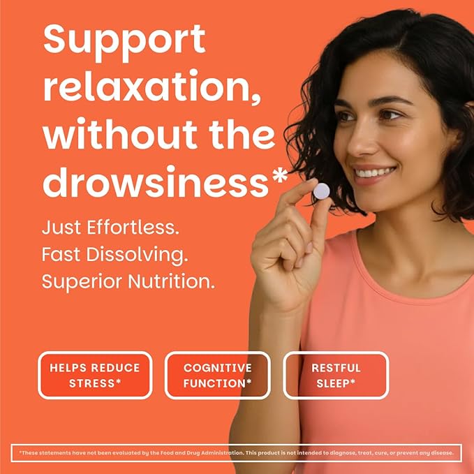 EZ Melts L-Theanine 200 mg - Stress &amp Relaxation Support Supplement - No Artificial Flavors - No Drowsiness - Non-GMO &amp Vegan - Sweet Cherry - 60 Dissolvable Tablets (30 Servings)