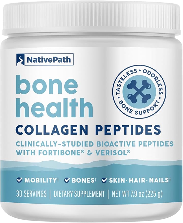 NativePath Bone Health Collagen Peptides Type 1 &amp 3 with Fortibone and Verisol 7.9 Ounce 30 Servings