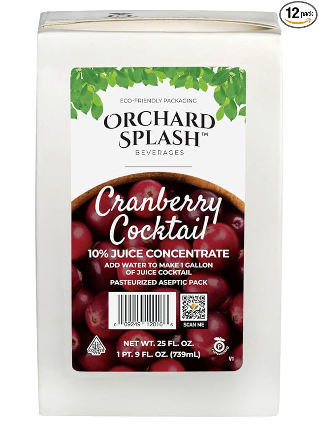 Orchard Splash Cranberry Cocktail 10% Juice Based Concentrate 25oz (12 Cartons per Case)