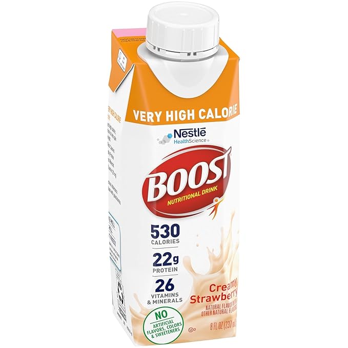 Boost Very High Calorie Nutritional Drink Very Vanilla Made with Natural Strawberry Flavor &amp No Artificial Flavors Colors &amp Sweeteners 8 FL OZ (Pack of 6)