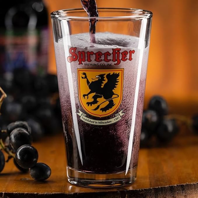 Sprecher Grape Soda in 16 fl oz Glass Bottles (12 Pack) Fire Brewed Craft Soda with Real Honey Bold Juicy Grape Flavor Naturally Flavored Gourmet Soft Drink