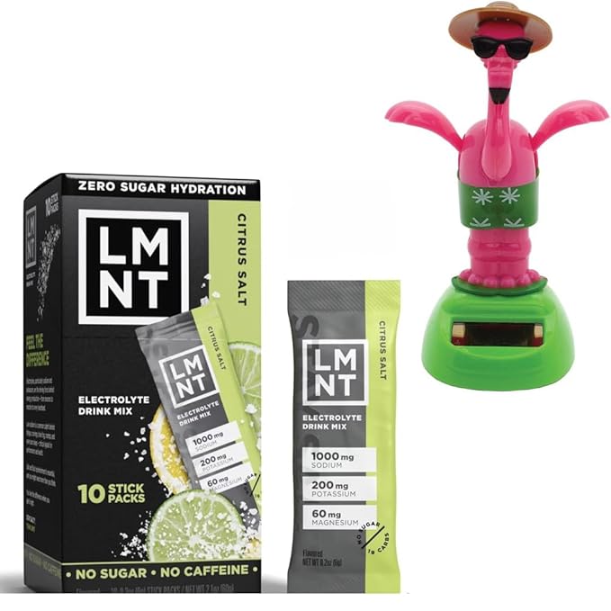 LMNTs Zero-Sugar Electrolytes Sports Drink - Citrus Salt - 2.1oz/10ct with Solar Pal dancing flamingo with sunglasses