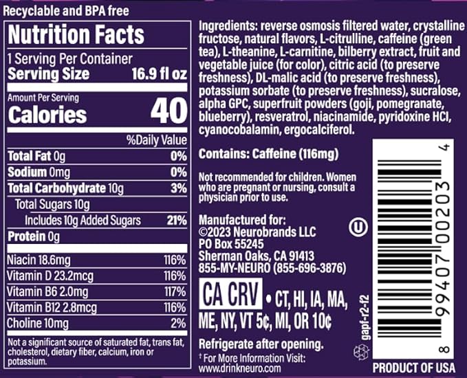 neuroGASM | Passion Fruit | Functional Beverage for Increased Stamina Lightly Carbonated Low Sugar 16.9 Fl Oz (Pack of 12)
