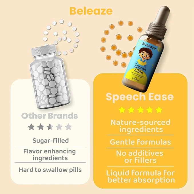 Speech Ease Kids Supplement – Natural Speech Support Drops with Vitamin B12 Folate &amp Vitamin D | Heavy Metal Cleanse for Brain Health Communication &amp Confidence | Gluten-Free Non-GMO Made