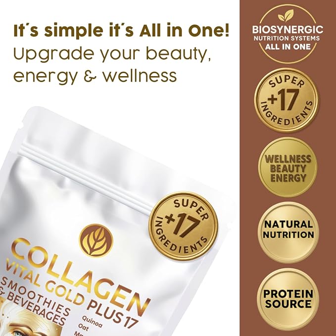 Vital Life Collagen Peptides Powder - Hydrolyzed Collagen with +17 Super Ingredients 1 lb Cocoa Flavor Supplement for Healthy Hair Skin Nails Bones Joints Collagen for Women &amp Men.