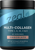 Premium Multi Collagen Peptides Powder (1 2 3 5 &amp 10) with Protein. Vitamin C Biotin Hyaluronic Acid for Hair Skin and Nails - Marine Bovine Chicken &amp Eggshell (Chocolate 45 Servings)