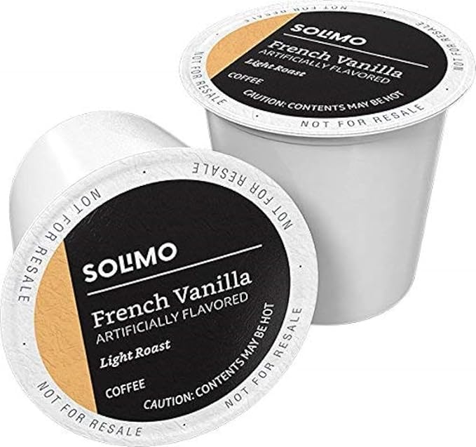 Amazon Brand - Solimo Light Roast Coffee Pods French Vanilla Flavored Compatible with Keurig 2.0 K-Cup Brewers 100 Count