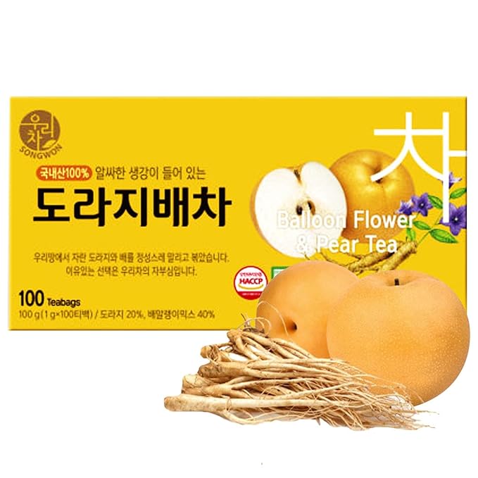 SONGWON 100% Korean Balloon Flower &amp Pear Tea with Ginger 100 Tea Bags_1g x 100ea (3.53 oz / 100g)