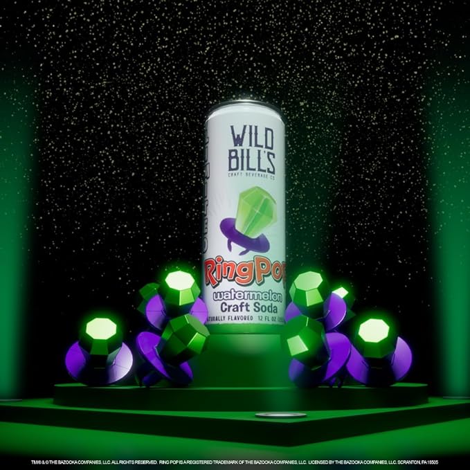 Wild Bill’s Watermelon Ring Pop Craft Soda Pop Soft Drinks - Pure Cane Sugar No HFCS Caffeine Free Vegan Gluten Free Low Sodium Lightly Carbonated – 12 Oz Cans 12 Pack