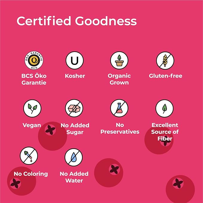 IOS Love Organic Juice - USDA Organic Certified - Cold Pressed No Added Sugar No Water No Artificial Colors No Preservatives No Flavors Added No Gluten - 33.8 Fl Oz (Cranberry Pack of 6)
