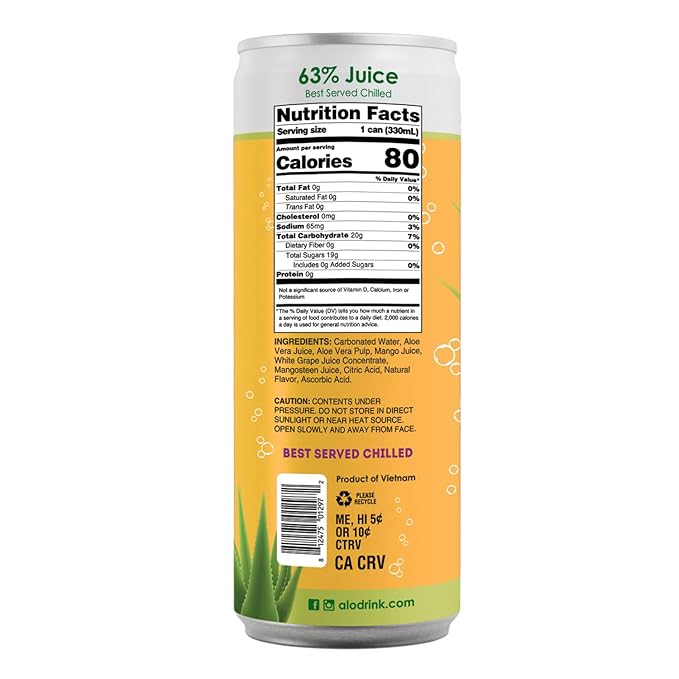 ALO Sparkling Mango &amp Mangosteen Carbonated Aloe Vera Juice Drink | 11.2 fl oz Pack of 12 | Plant-Based Beverage Vegan