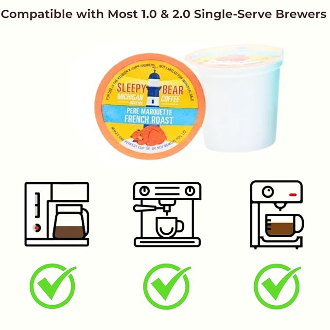 Sleepy Bear Coffee Pods Medium Roast Arabica Rich Flavor Michigan-Made Smooth &amp Sweet No Sugar Added 30ct Pods Compatible with Single-Serve Brewers (Pere Marquette French Roast)
