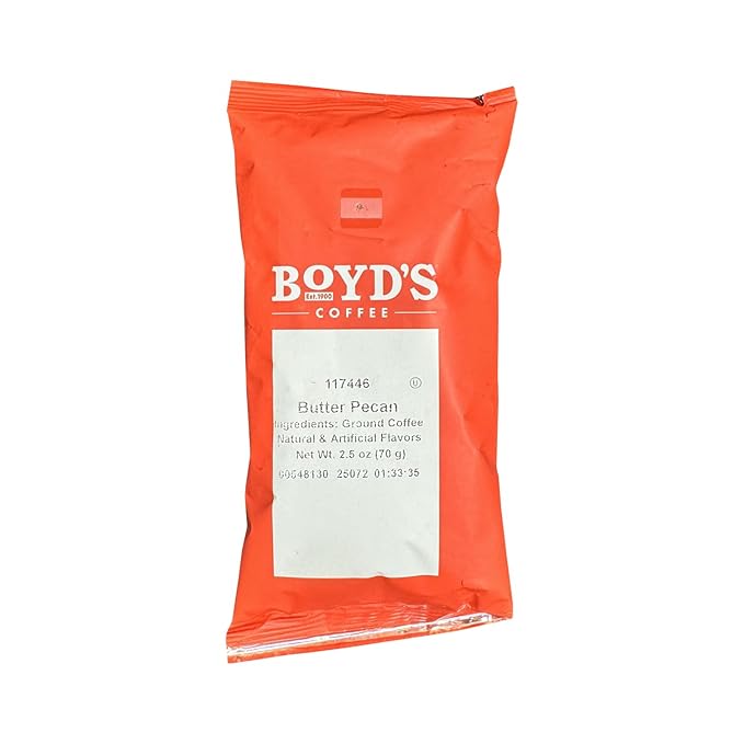 Boyd's Flavored Butter Pecan Ground Coffee 46/2.5oz Pre-Portioned Packets