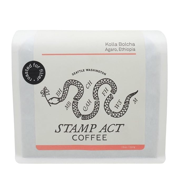 Kolla Bolcha - Agaro Ethiopia - Roasted by Stamp Act - Whole Bean Coffee - 12 Ounce Bag