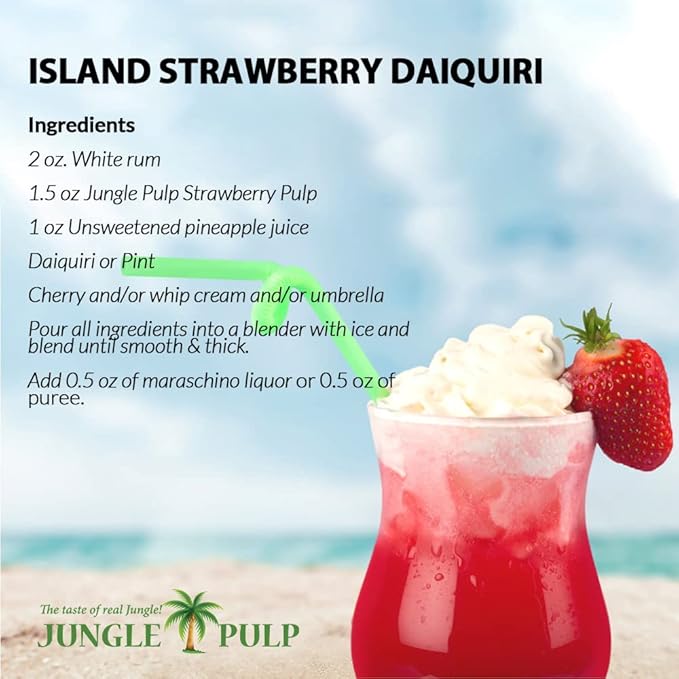 Jungle Pulp Strawberry Puree Costa Rica Blend Topping Flavoring Better than Syrup Mix for Cocktails Smoothies Daiquiri Margarita Tea Desserts Ice Cream and Juice. 33.8oz/1 Liter