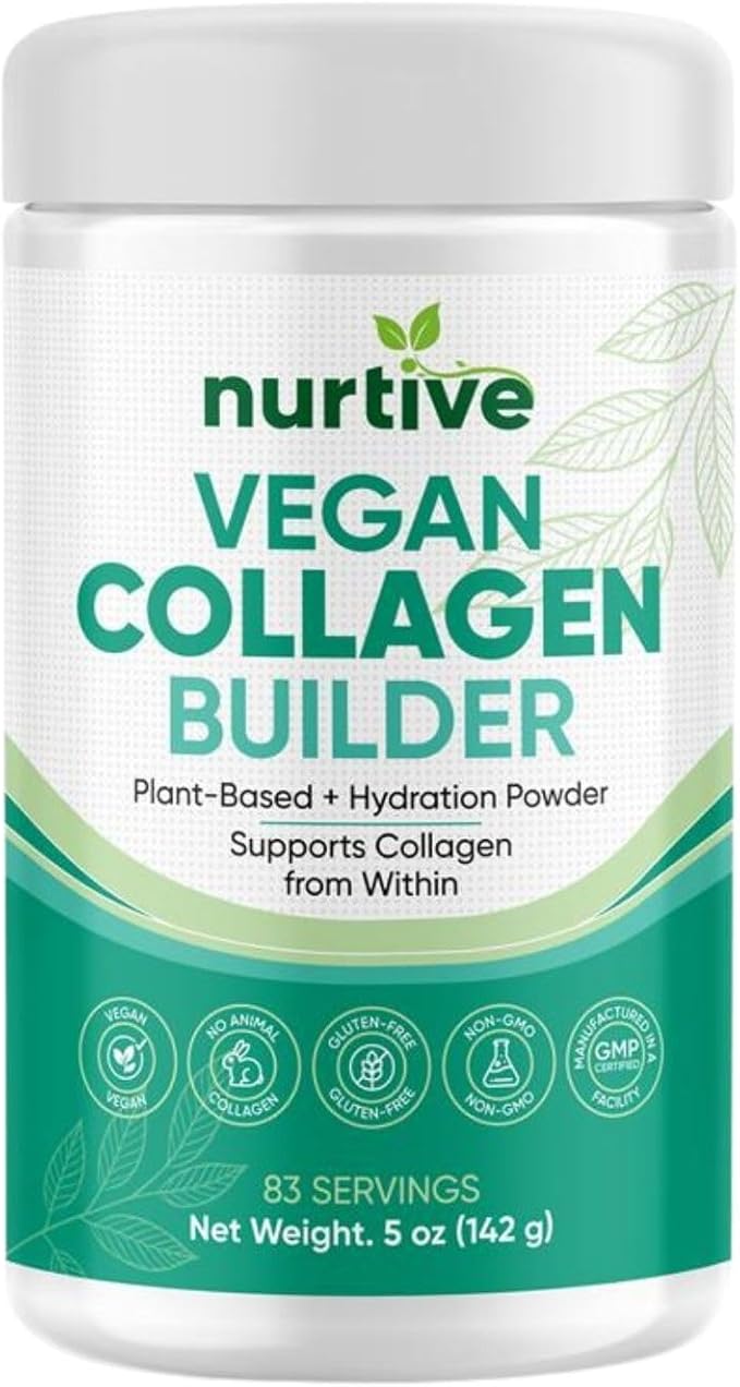Vegan Collagen Builder Powder - 83 Servings - Gluten-Free Plant-Based Collagen Support with Hyaluronic Acid Amla Reishi Ashwagandha - Skin Hydration Hair &amp Nail Strength (5oz/142g)