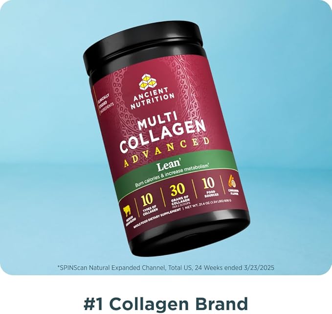 Ancient Nutrition Advanced Hydrolyzed Collagen Peptides Powder Protein Lean with Probiotics and Vitamin C Cinnamon for Women &amp Men Supports Healthy Weight Management &amp Muscle Building 14 S