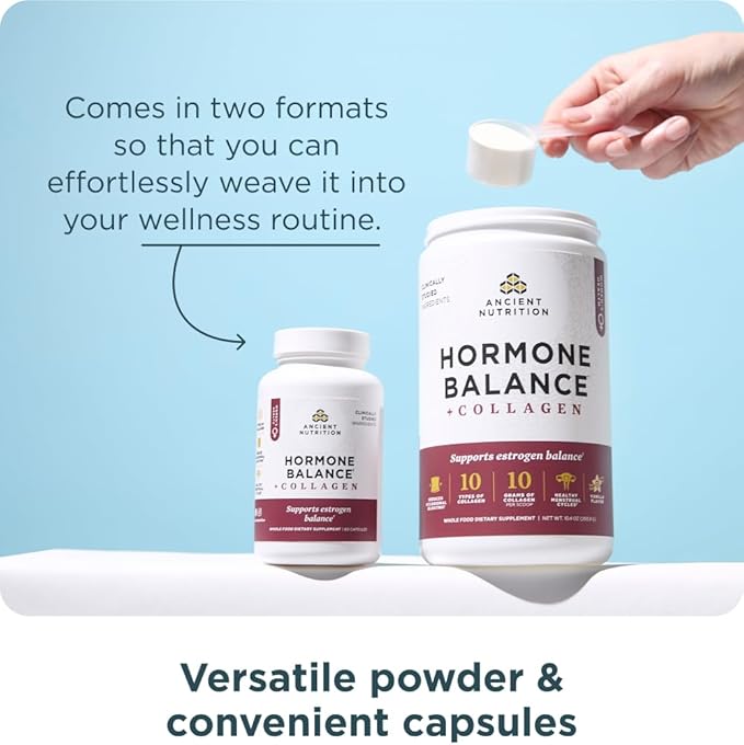 Ancient Nutrition Hormone Balance + Collagen Supplement Hydrolyzed Collagen Peptides Key Clinically Validated Ingredient to Support Balanced Hormones and Boost Energy 60 Capsules