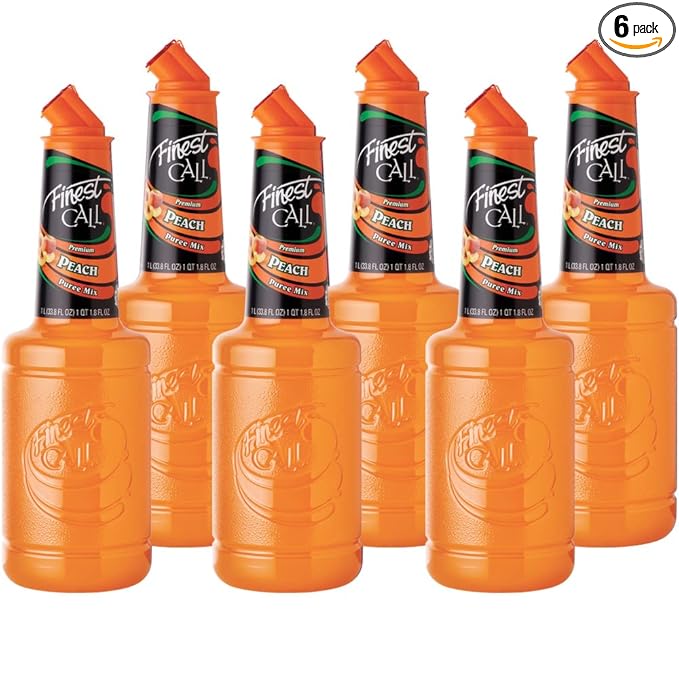 Finest Call Premium Peach Fruit Puree Drink Mix 1 Liter Bottle (33.8 Fl Oz) Pack of 6