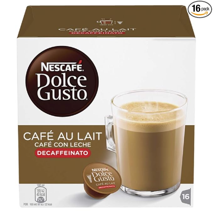 Nestlé Nescafe Dolce Gusto Coffee Pods - Decaffeinated Café au Lait Flavor - Choose Quantity (1 Pack (16 Capsules))