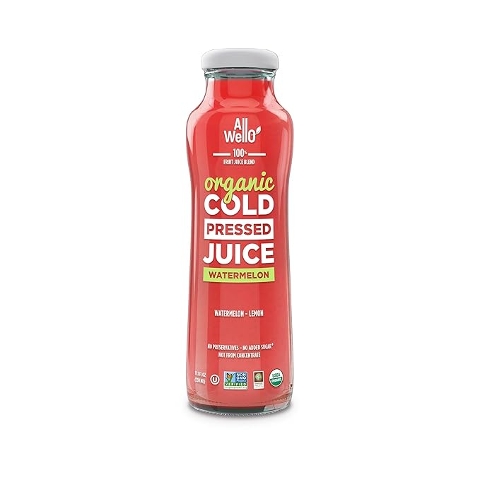 AllWellO Organic Cold Pressed Juice Drinks with Real Fruits and Vegetables Gluten Free Non-GMO Healthy Juices No Preservatives No Sugar Added (Watermelon 6 Pack)