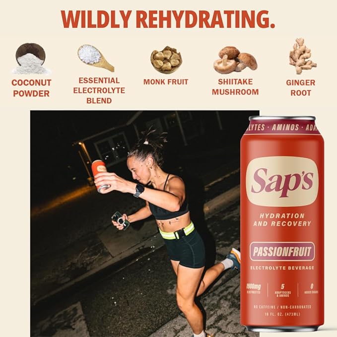 SAPS Zero Added Sugar Electrolytes Drink with Adaptogens &amp Aminos - Passionfruit Instant Hydration Sports Drink Zero Added Sugar Electrolyte Drinks No Artificial Colors &amp Flavors Fast Hydra