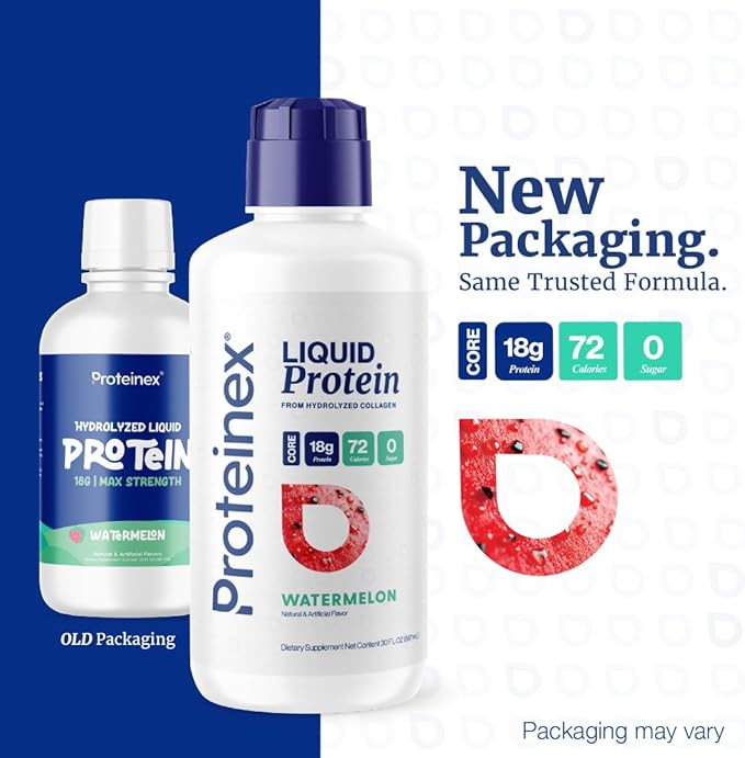 Proteinex Medical Grade Liquid Hydrolized Collagen Protein - Women and Men for Healthy Skin Hair and Nails Zero Sugars &amp Ready to Drink Protein Drink (30 Fl Oz Watermelon)