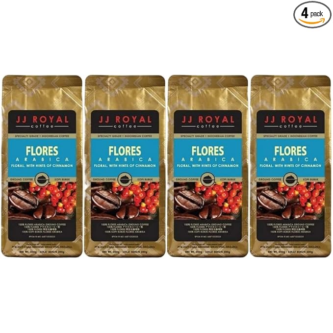 JJ Royal Coffee Flores Arabica 200g Ground Coffee (Pack of 4)