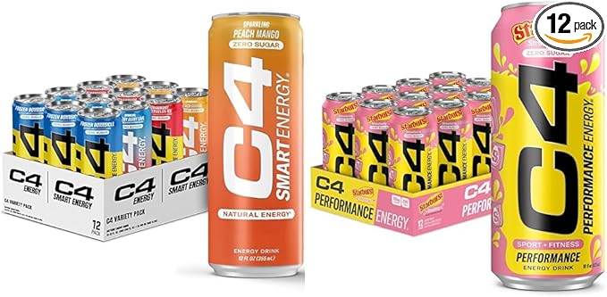 C4 Energy &amp Smart Energy Drinks Variety Pack Sugar Free Pre Workout Performance Drink &amp C4 Energy Drink STARBURST Strawberry Carbonated Sugar Free Pre Workout Performance Drink