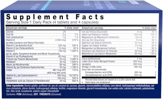 Orthomol Vital M Tablet Packets Men's Multivitamin 30-Day Supply Vitamins A B C D E K Iodine Omega-3…