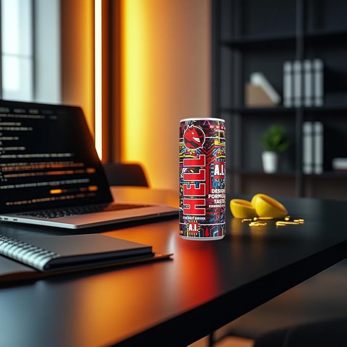 HELL A.I. Energy Drink | 32 mg/100 ml Caffeine | Vitamins B3 B5 B6 B12 | No Preservatives | Environmentally Friendly Packaging | 24 x 250ml | Compatible with HELL Energy