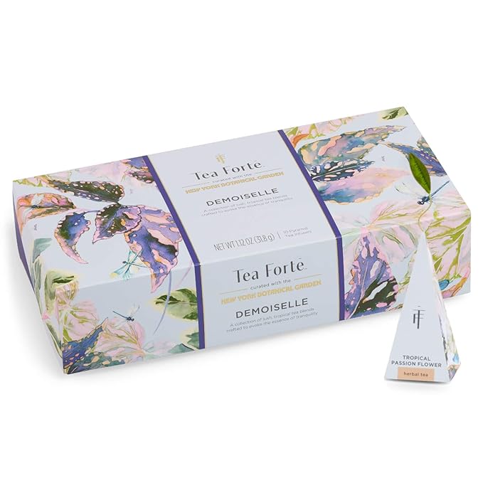 Tea Forte Premium Petite Presentation Box Gift Set Sampler 10 Count 2 of Each Blend Individually Wrapped Handcrafted Pyramid Infuser Bags Demoiselle Tea