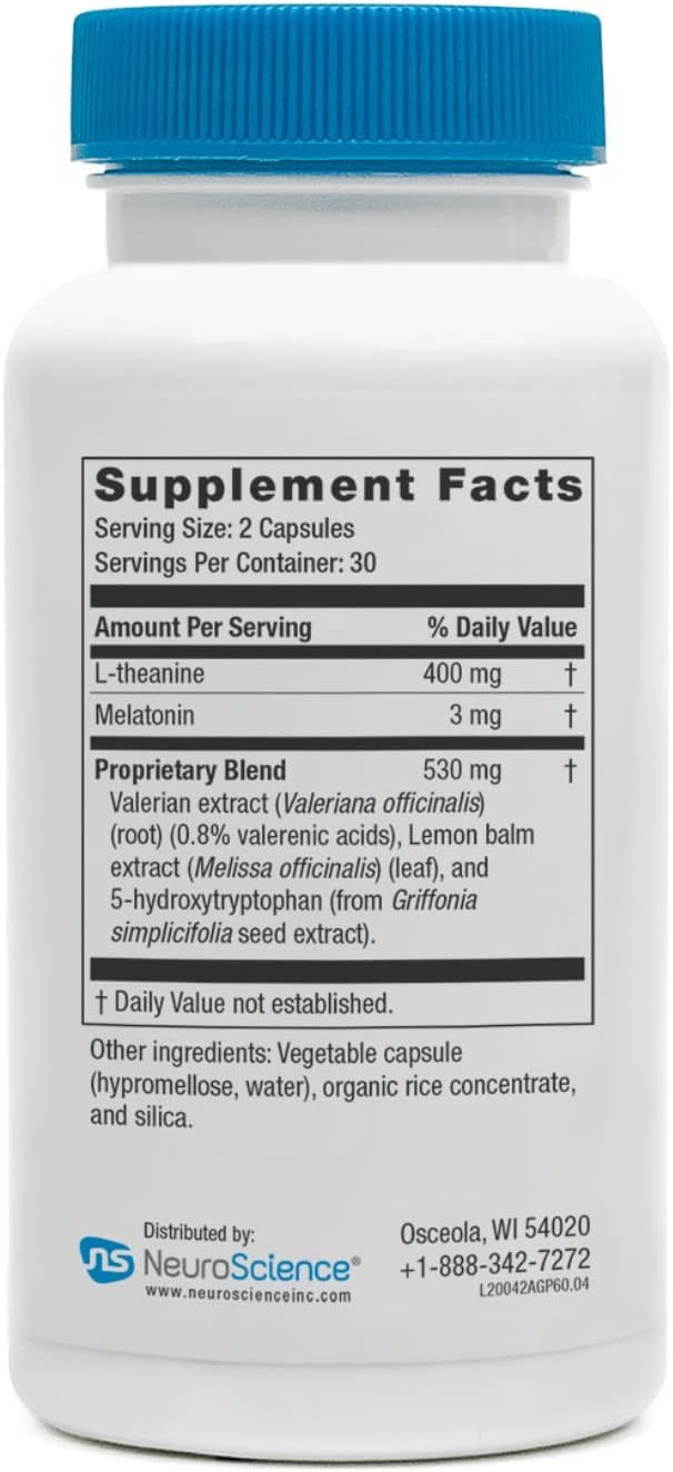 Neuroscience Alpha GABA PM - Sleep Aid for Adults with 5-HTP Melatonin 3mg + L Theanine Supplement - Calming Botanical Blend for Stress Support Brain Health &amp Relaxation (60 Capsules)
