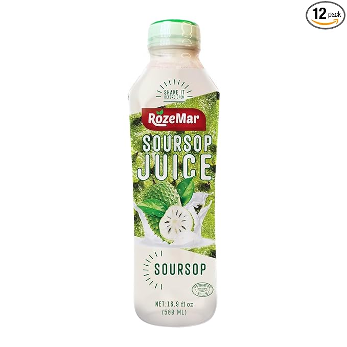 Rozemar Soursop Juice | Tropical Soursop Beverage | Rich Flavor Superfruit Drink | 16 fl oz Bottles | Pack of 12
