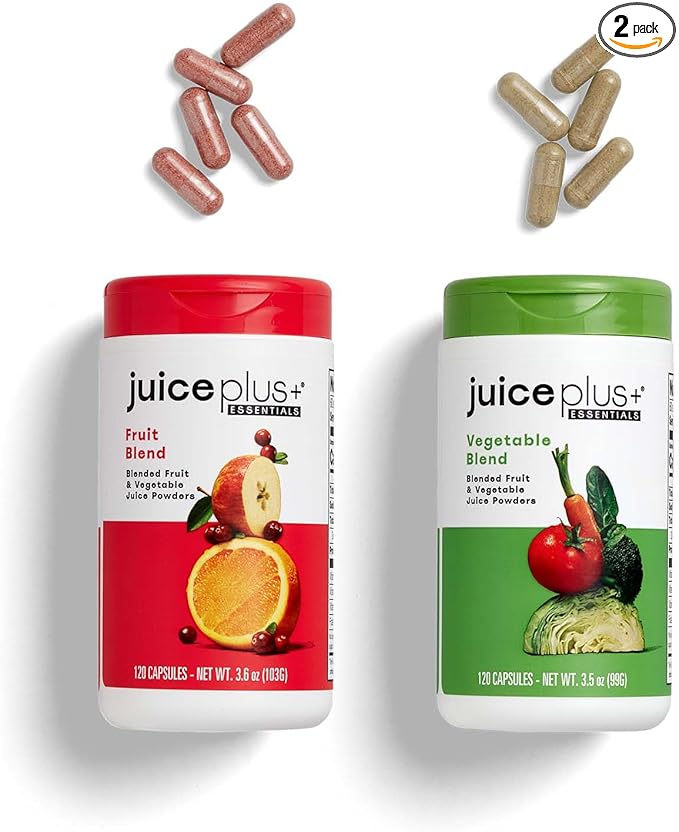 JuicePlus+ Fruit and Vegetable Blend: for Solid Nutritional Foundation - Boost Family's Health with 20 Fruits &amp Veggies Plus Plant Nutrients - Prepacked 2 Bottles (60 Servings of Fruit 60 of Veg)