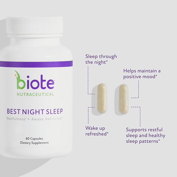 Biote Nutraceuticals - Best Night's Sleep - Restfulness + Awake Refreshed (60 Capsules)