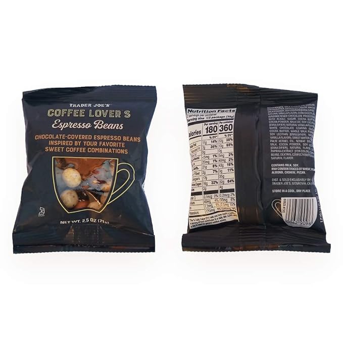 Trader Joe's Espresso Beans Gift Pack Includes 1 Container of Chocolate Covered Espresso Beans and 1 Package of Coffee Lover's Espresso Beans