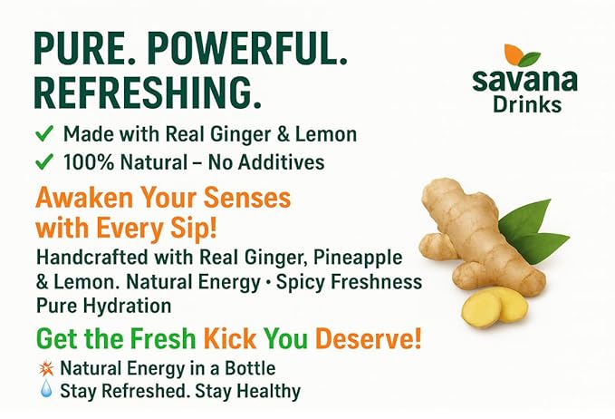 SaVana DrinKs Ginger Juice 12 oz (15‑Pack) — Natural Ginger Wellness Drink with Pineapple &amp Lemon for Immunity Energy &amp Gut Support