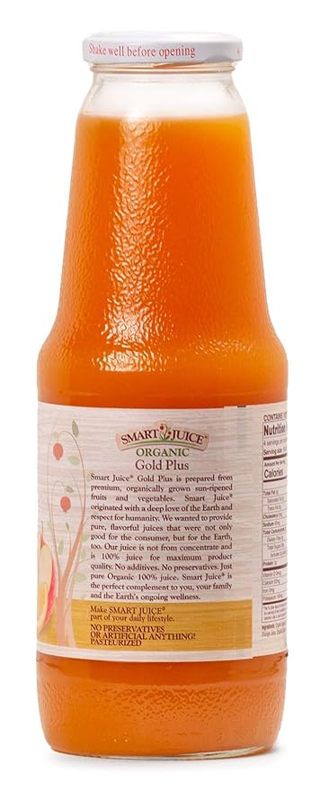 Smart Juice Organic Gold Plus Juice - 33.8 fl oz (1L) - (Pack of 6) 100% Juice Not From Concentrate
