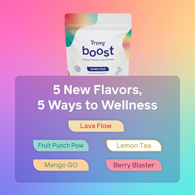 Truvy Boost Drink Variety Pack | 30 Stick Packs | Long-Lasting Energy Drink Mix with S³ Technology | Clean Focus and Vitality Support | Supports Clarity Endurance and Metabolism